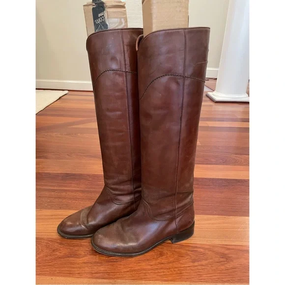 CHANEL | Shoes | Chanel Brown Leather Riding Boots Size 395 Us 85
